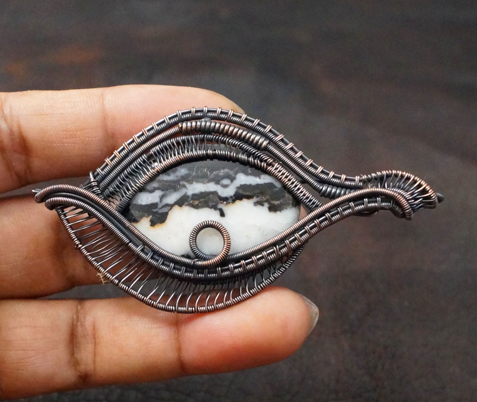 Buffalo Jasper Copper Wire Wrapped Handmade Pendant Gift Jewelry (PD-98
