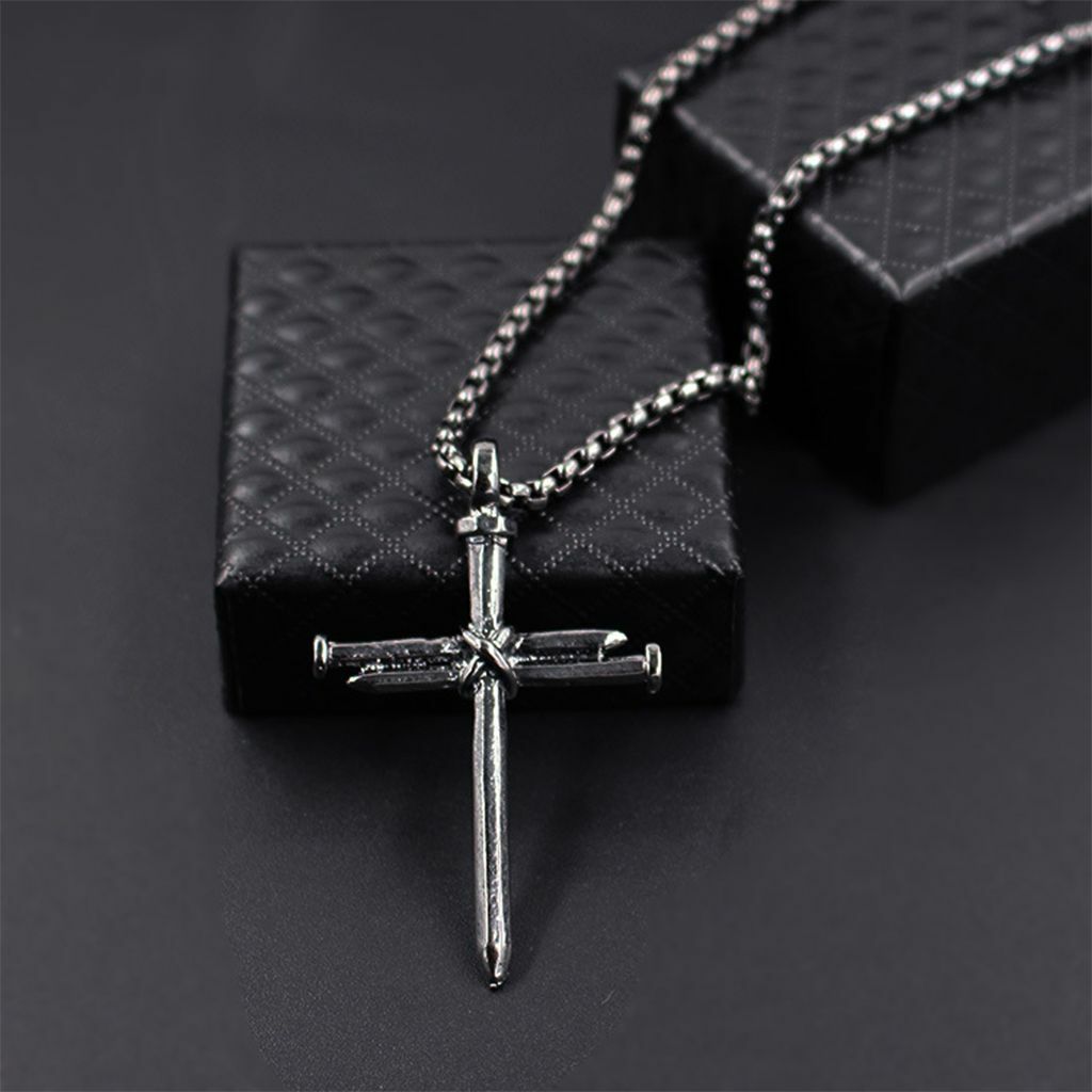 Stainless Steel Male Jesus Christ Nail Cross Crucifix Pendant Necklace Chain USA