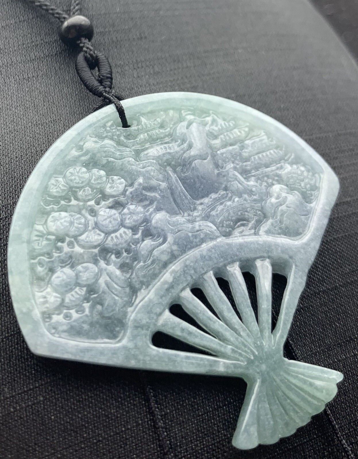 Video Certified Green Natural A Jade jadeite Pendant Tree House Fan 418969 TS