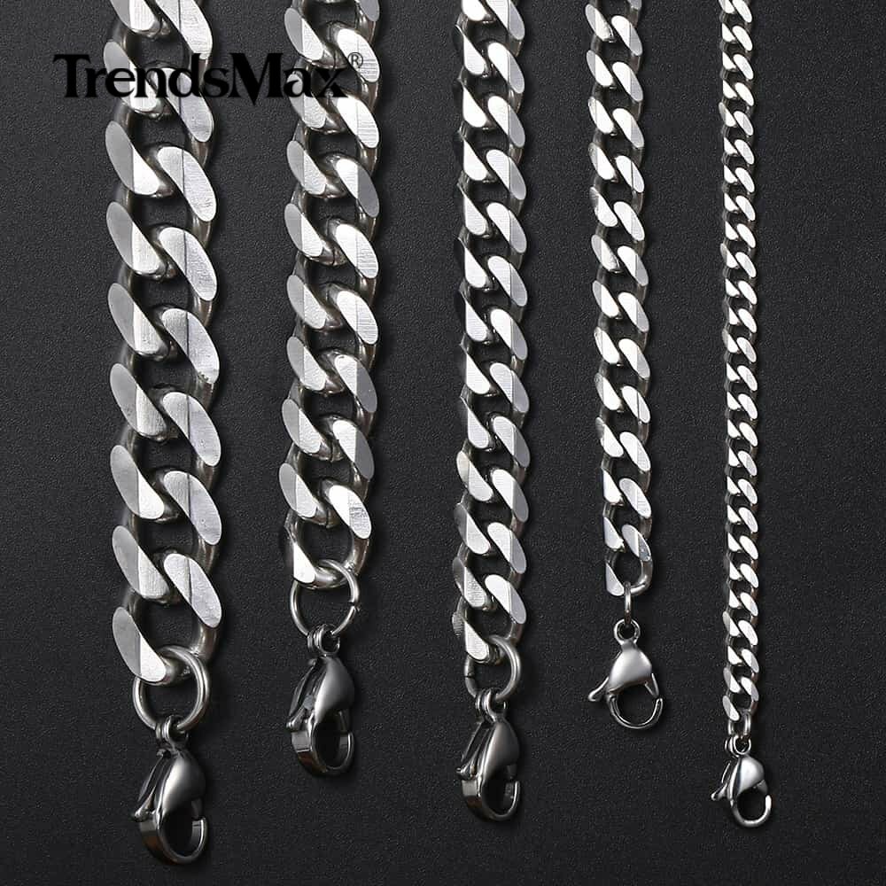 16-36INCHES Silver Stainless Steel Curb Cuban Chain Necklace Choker Jewelry HOT