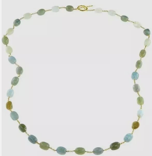Rarities Sterling Silver Multi Color Beryl Nugget 40″ Cable Chain 18KGP Necklace