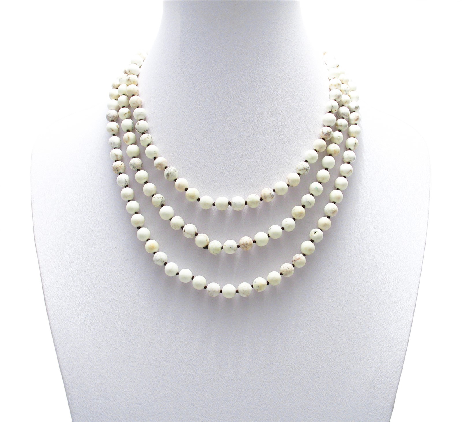 Genuine White Turquoise 60″ Long 9mm Bead Stranded Necklace