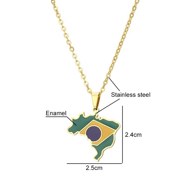Brazil Map Pendant Necklace – Colored – Stainless Steel