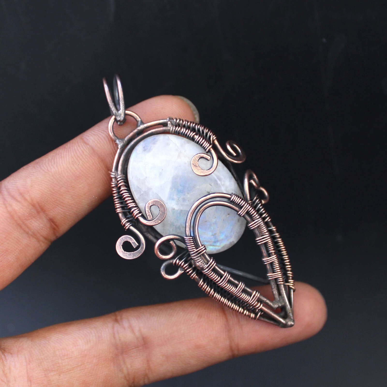 Natural Moonstone Pendant Copper Wire Wrapped Pendant Wire Wrapped Jewelry