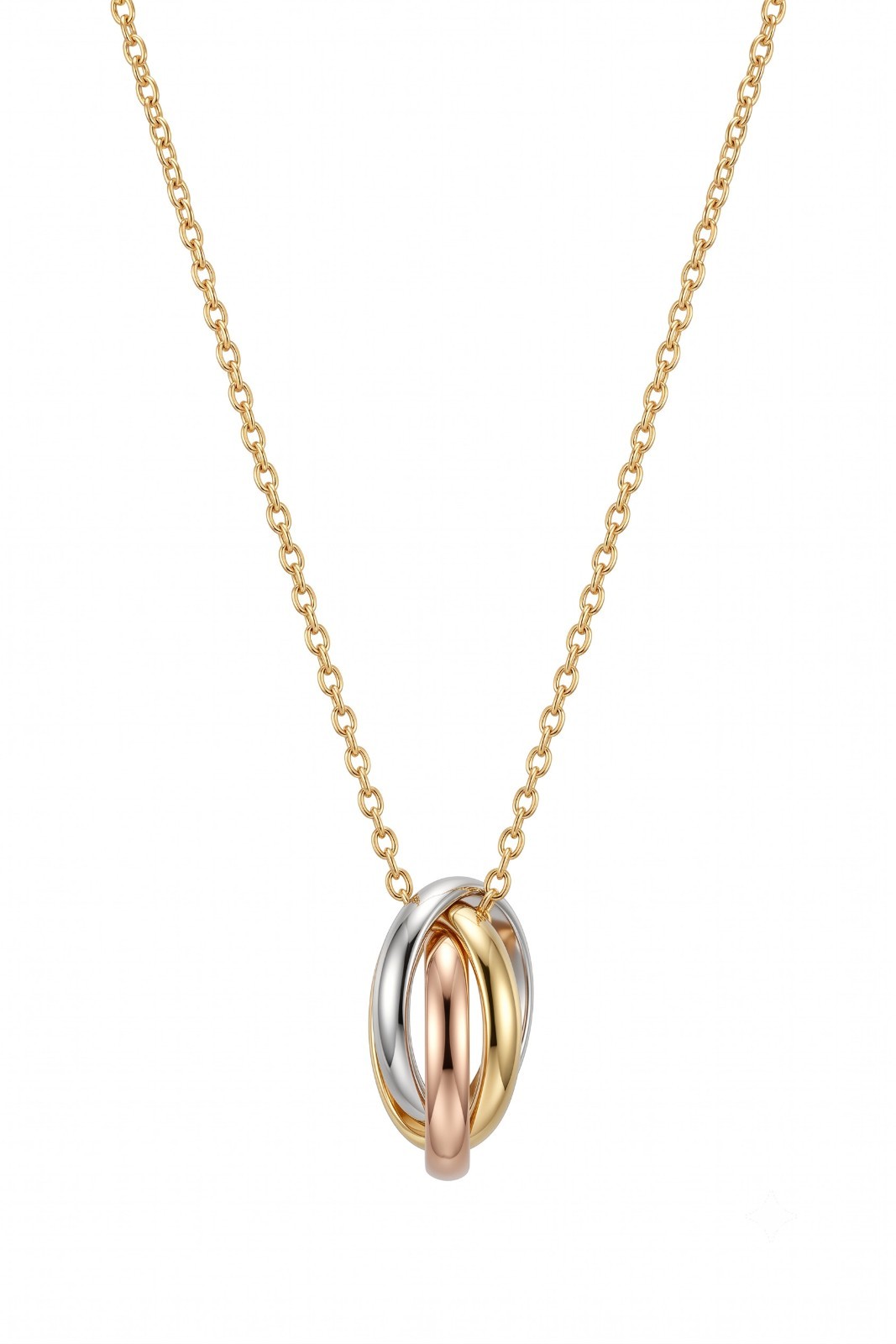 Stainless Steel 18K Gold Plated Tri Color Interlocking Triple Ring Necklace