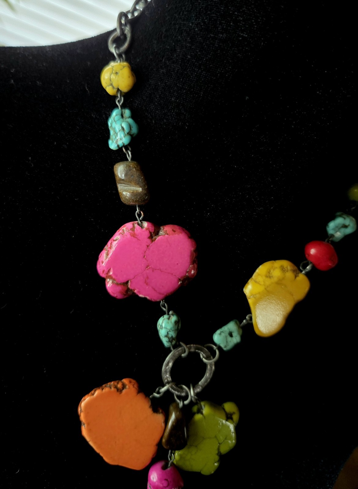 Vibrant Summer Long Howlite Chunky Statement Necklace Turquoise Color