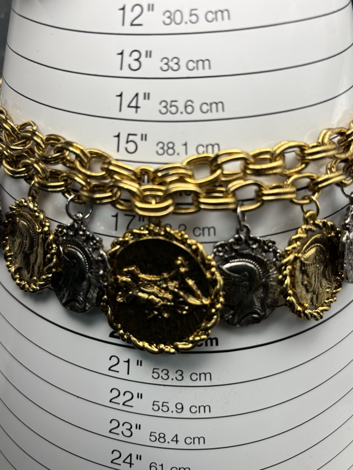 coin charm necklace Earrings Set Layered Two Tone Roman Greek Soldier Medallion