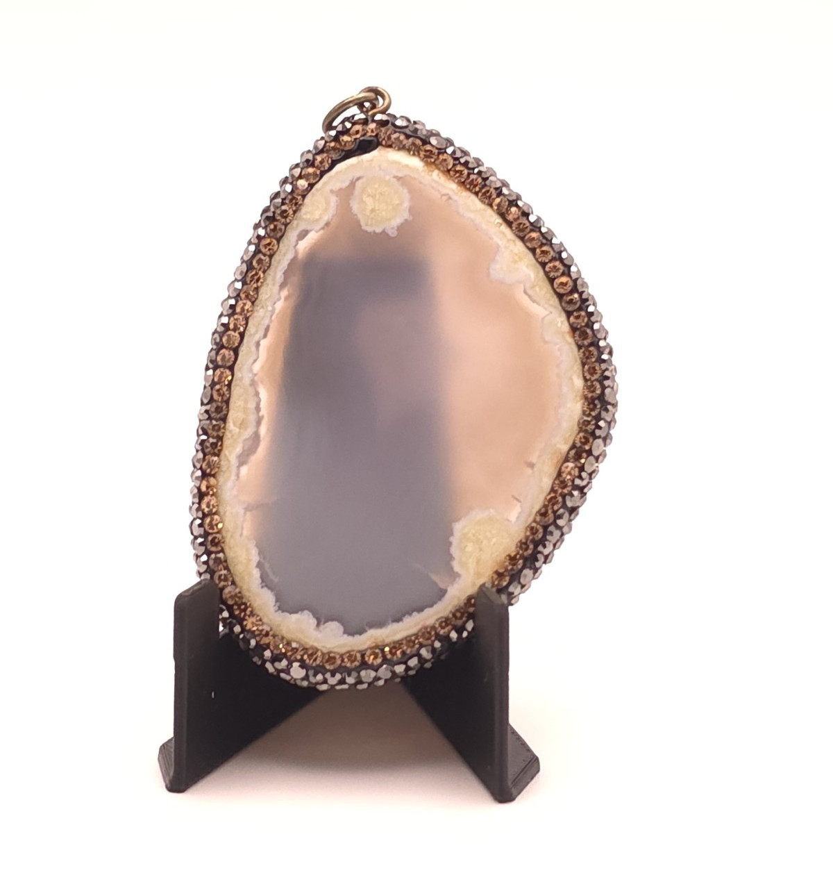 Pink Agate Freeform Pendant Charm Yellow Gold Plated Pavé Crystal Lobster
