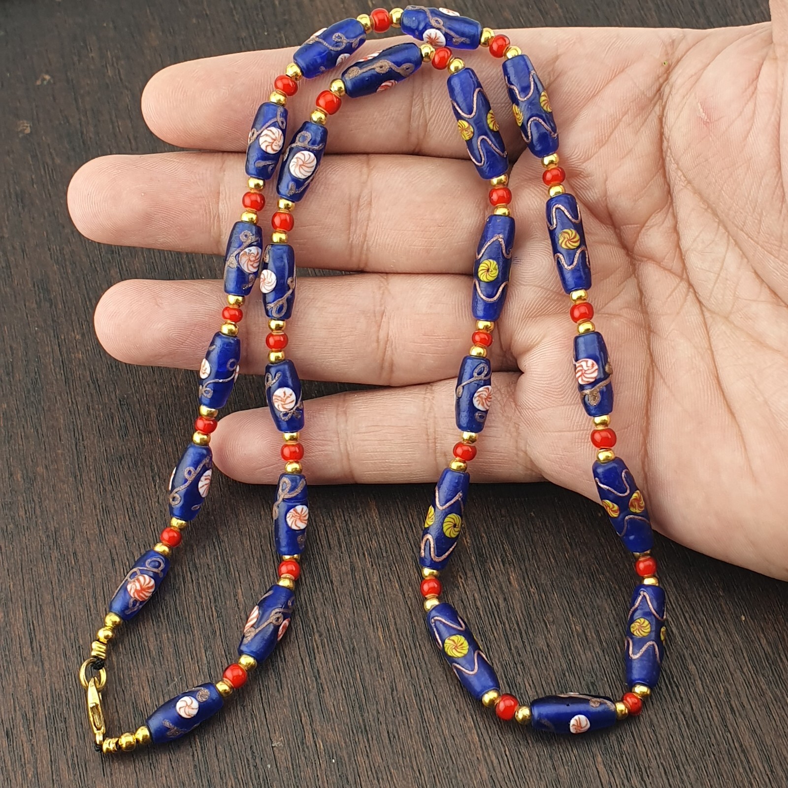 Amazing Vintage Venetian Style Floral Glass With WhiteHeart Glass Beaded Necklac