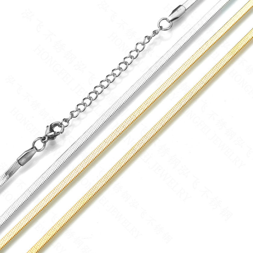 316L Stainless Steel Gold Silver Herringbone Adjustable Clavicle Chain Necklace