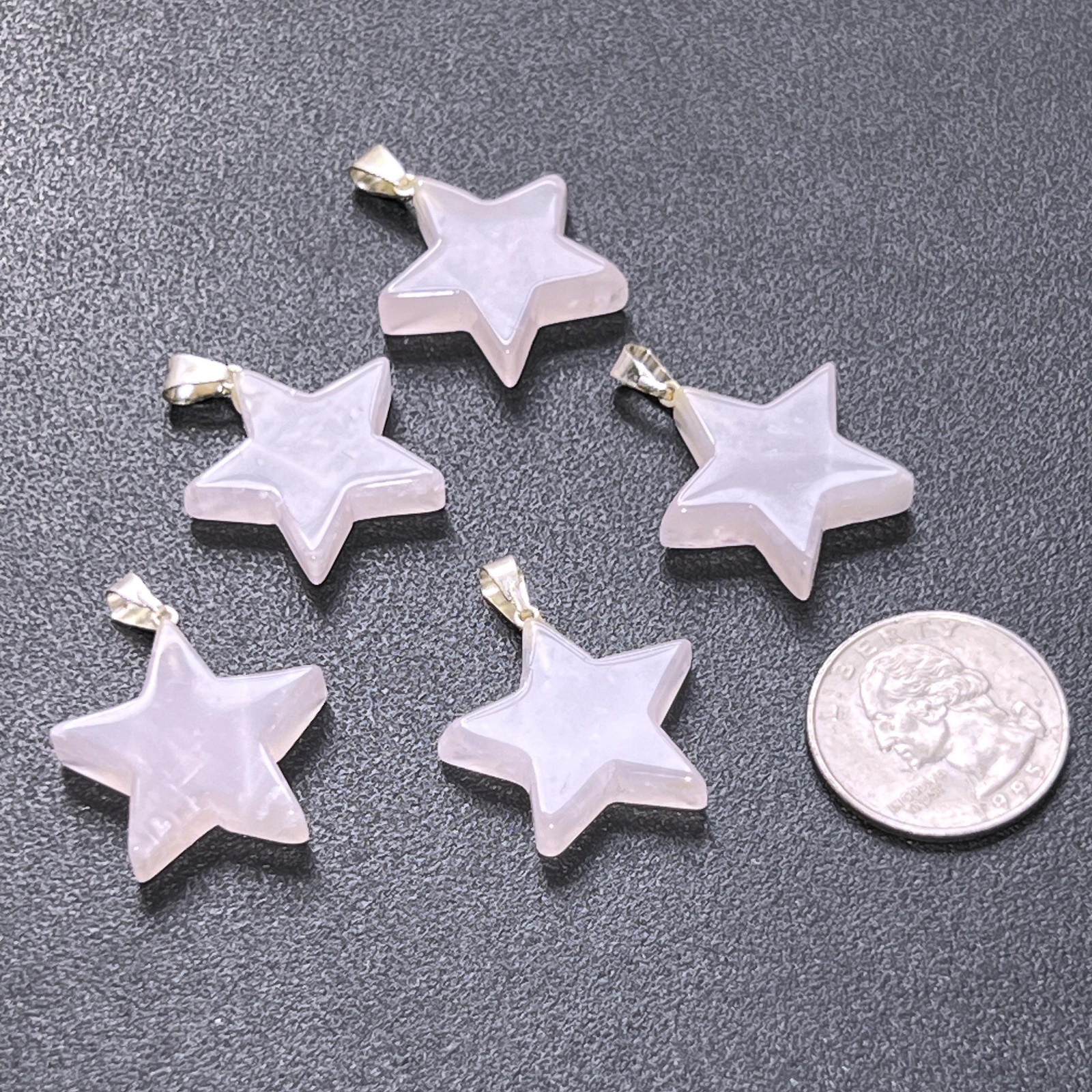 Pink Rose Quartz Crystal Star Pendant Silver Plated Bail Gemstone Jewelry Gift