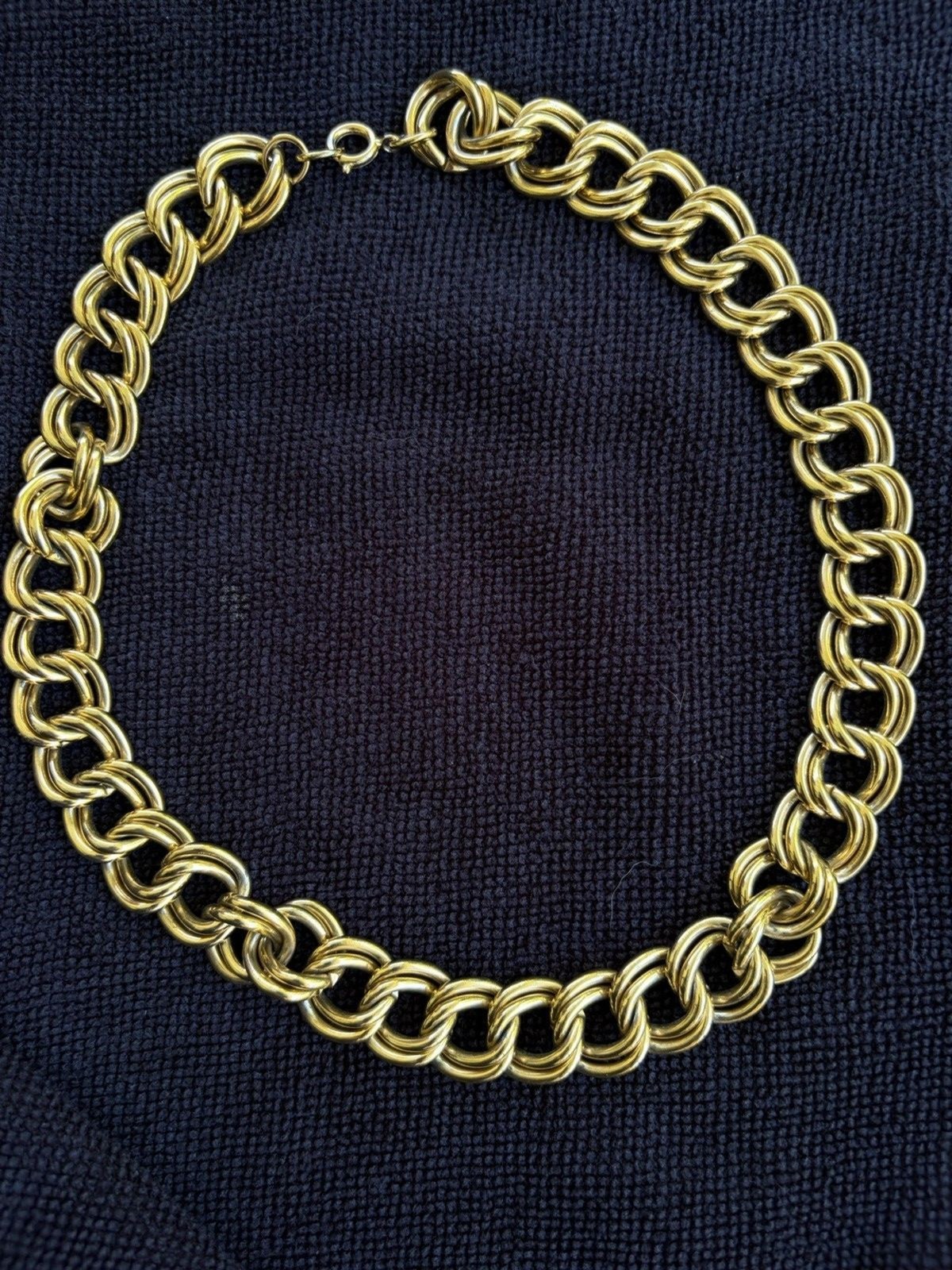 Vintage Gold Tone Chunky Link Double Chain Necklace 80s Statement Collar 18”