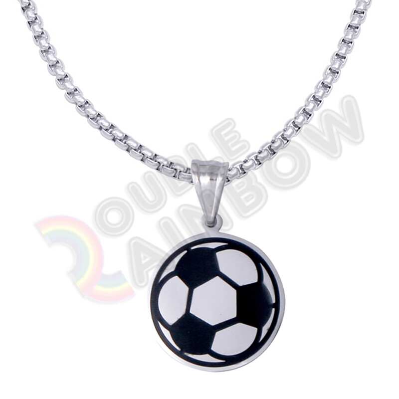 Soccer Ball Stainless Steel Pendant Sports Men Necklace 3mm Chain*P156