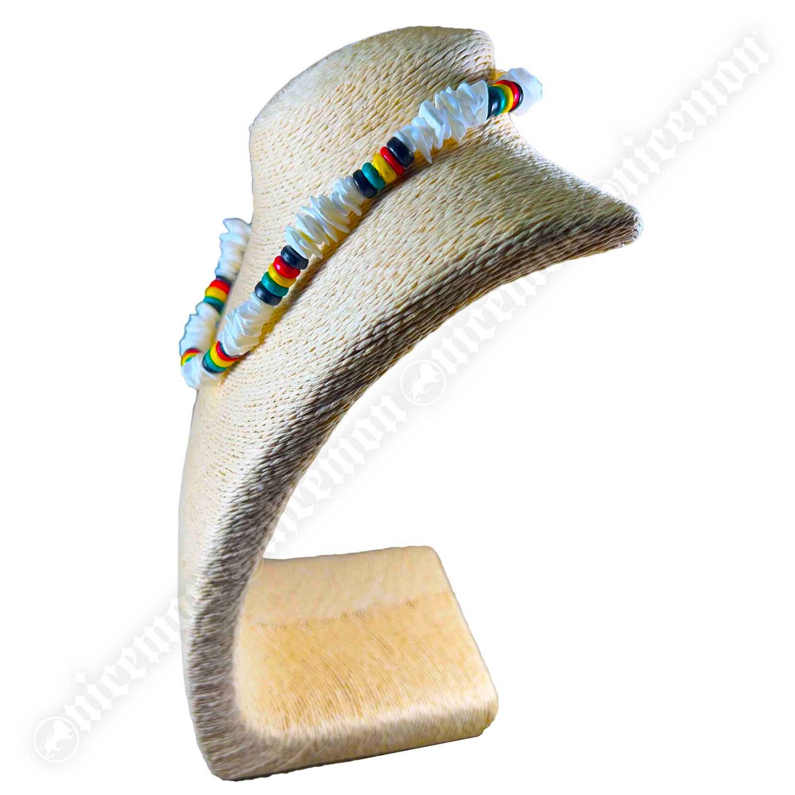Puka Shell Necklace Rasta Colors Choker Screw Clasp Hawaii Jamaica 18″/46 cm