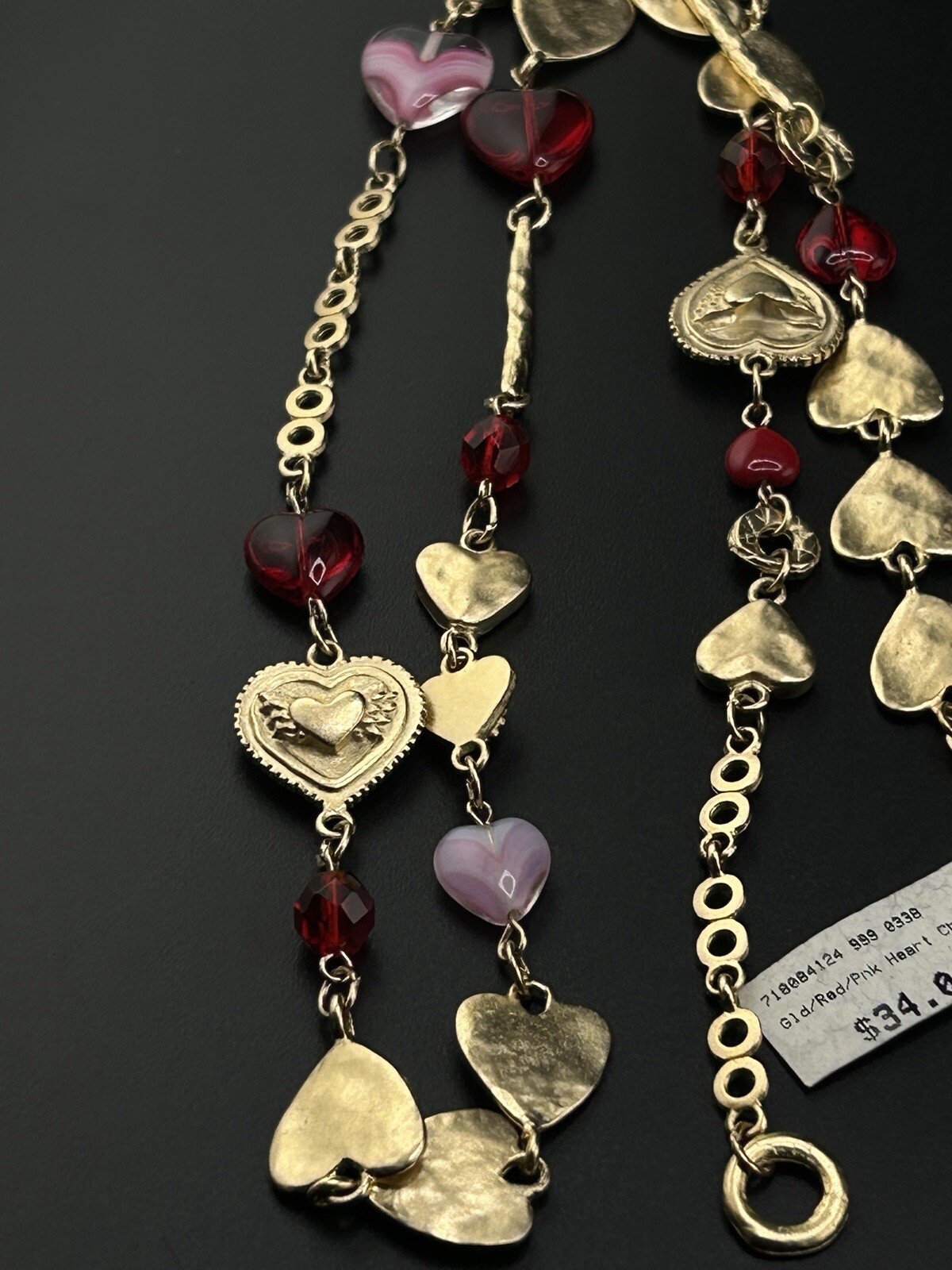 New Hearts Red and Pink Gold Toned Necklace