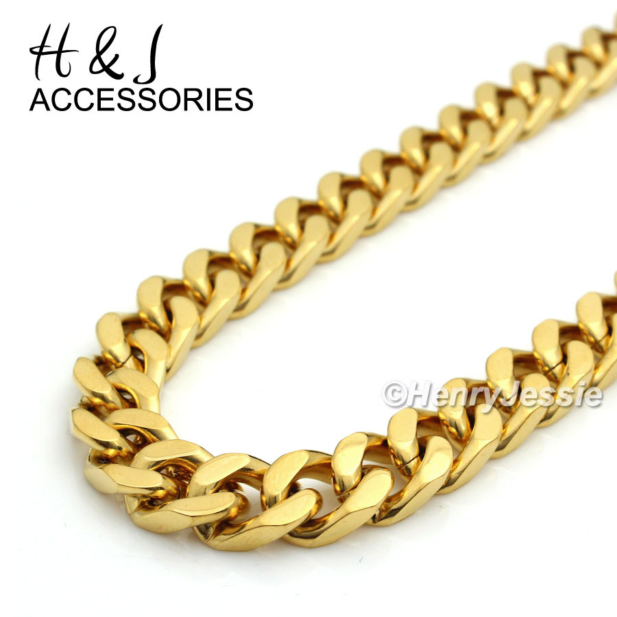 24″MEN Stainless Steel 9mm Gold Plated Cuban Curb Chain Anchor Cross Pendant*P58