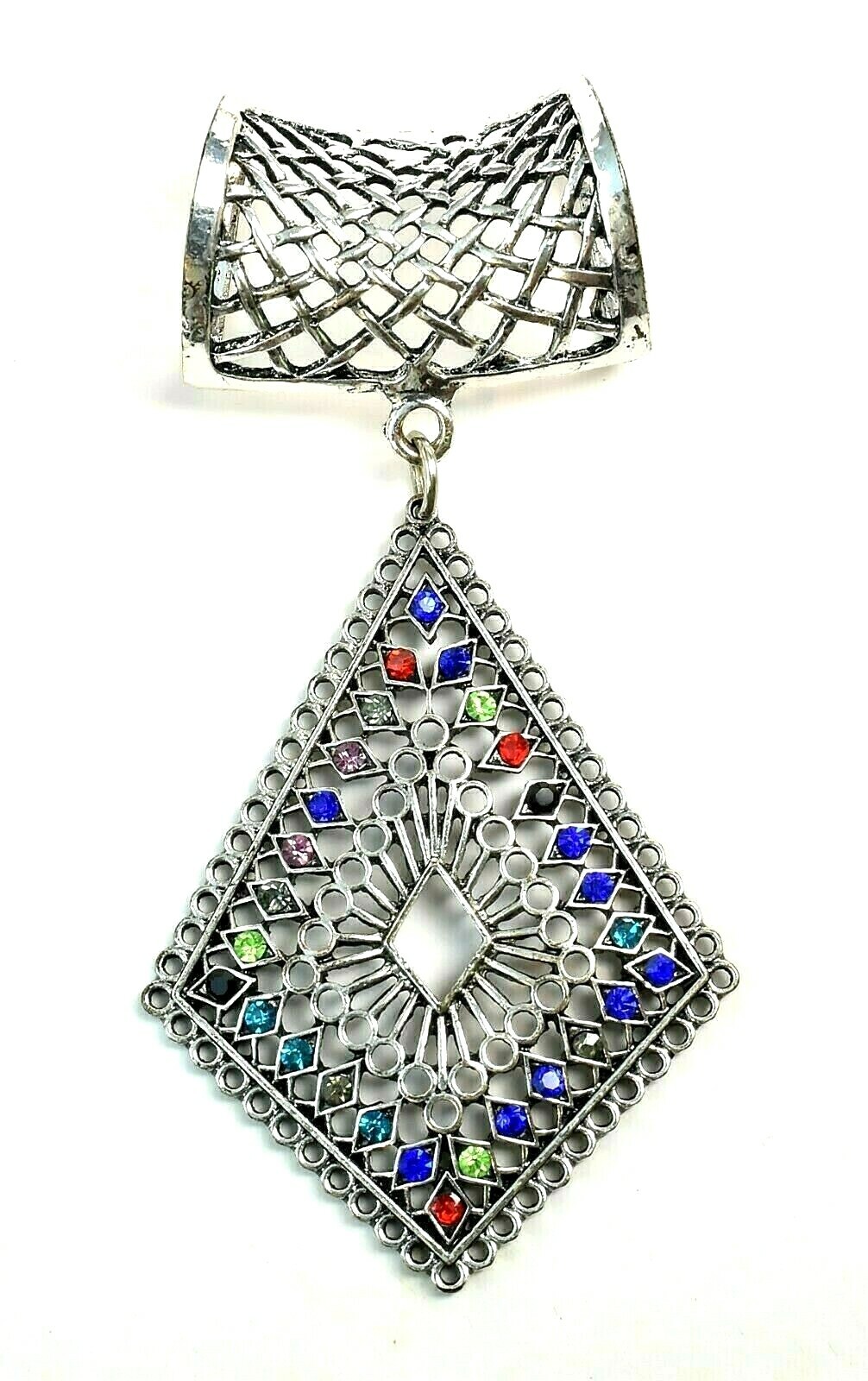 Scarf Jewelry Pendant Silver Multi Color Rhinestones