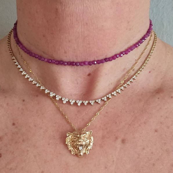 Gemstone Beaded Choker 2mm Ruby Crystal Beads Healing Reiki Women Necklace Gift