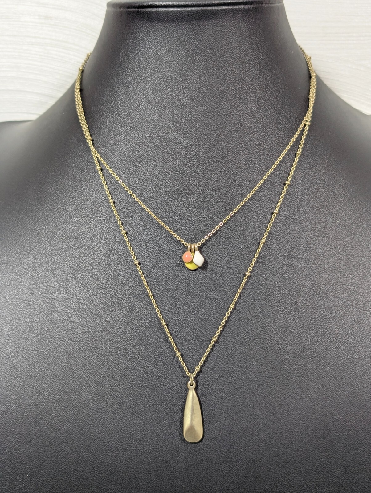 LOFT Yellow White Teardrop Layered Gold Tone Necklace Boho Coastal 15 in
