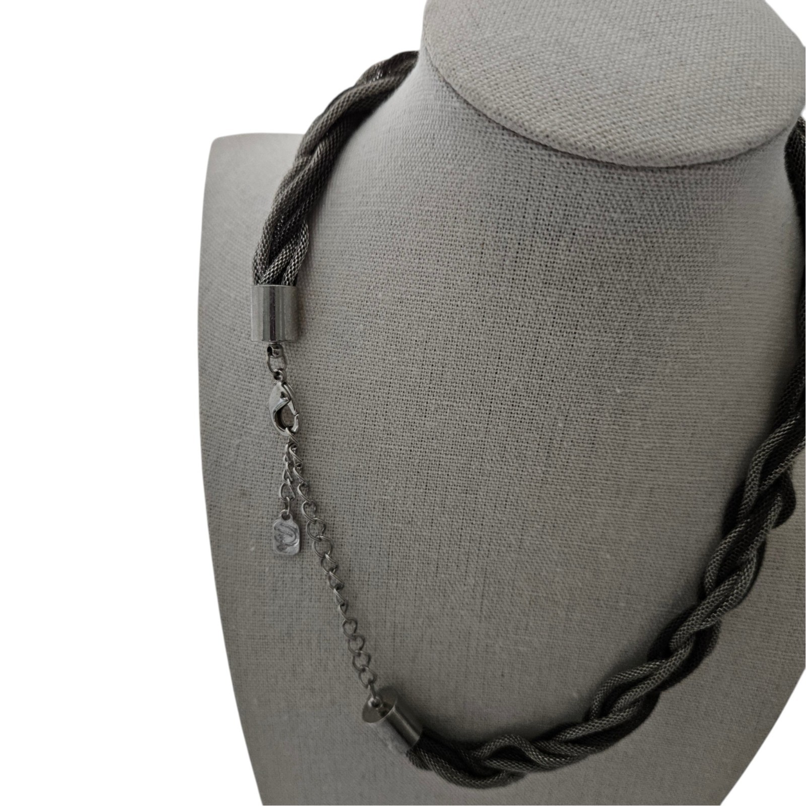 You and I Braided Satin Chain Black Grey Silver Statement Necklace 18-20″