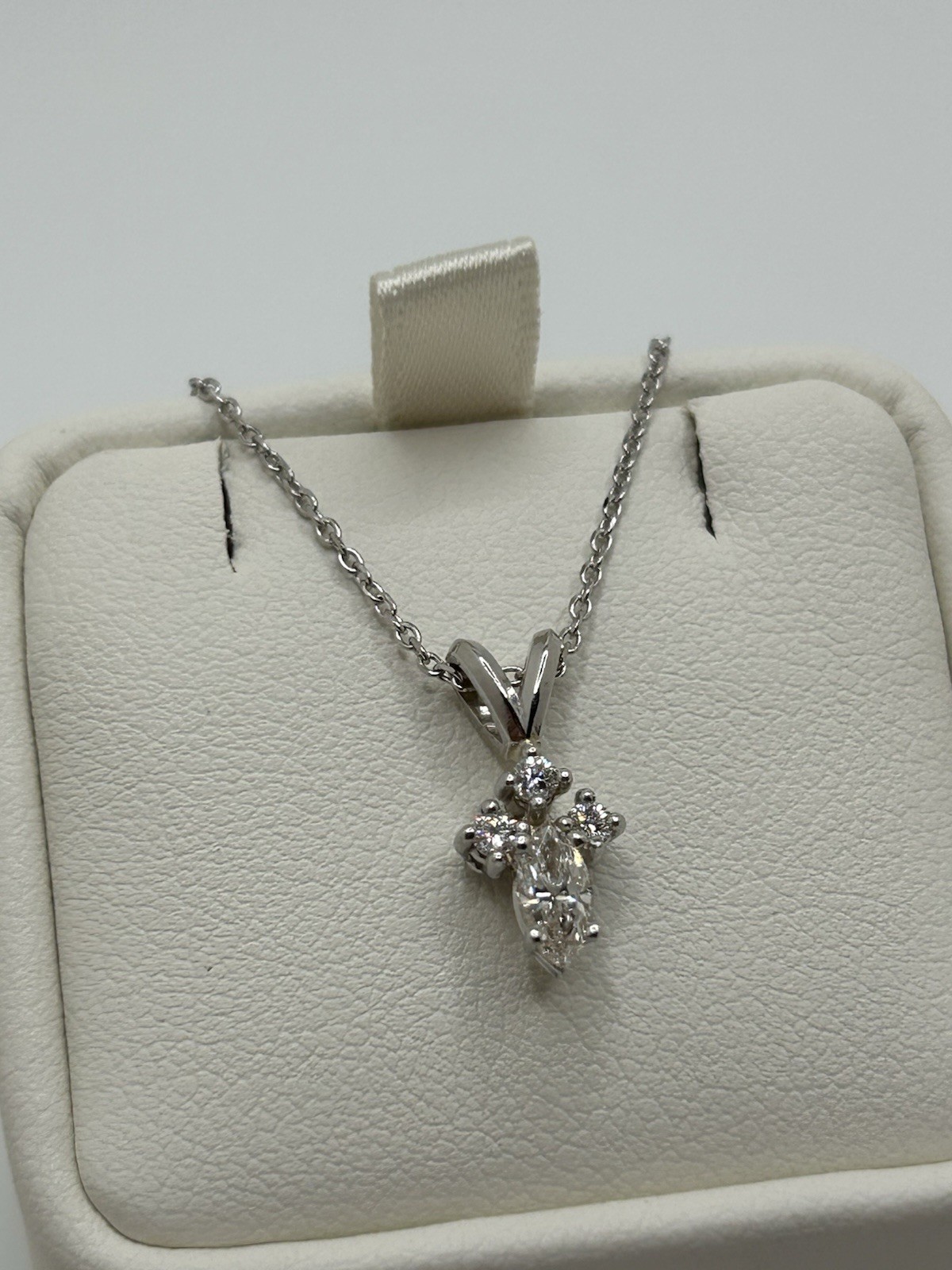 14k White Gold Necklace With Natural Diamonds 18 Inch Custom Authentic Piece