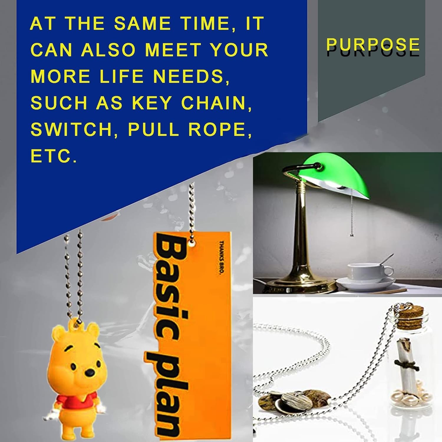 16ft or 55Ft Ball Bead Chain Stainless Steel Bulk Necklace Chain with Connectors