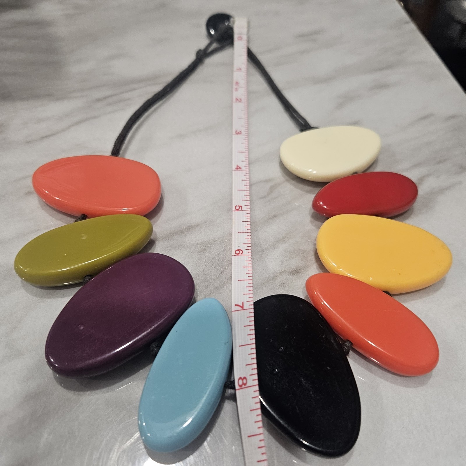 Chunky JACKIE BRAZIL Colorful Bakelite Flat River Rock Statement Necklace 18″