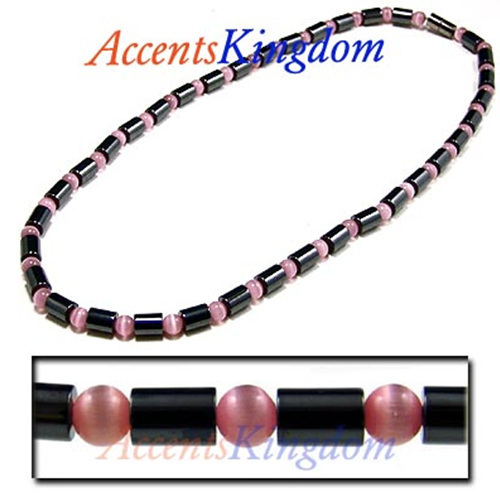Accents Kingdom Women’s Magnetic Hematite Pink Cat’s Eye Bead Necklace 18″