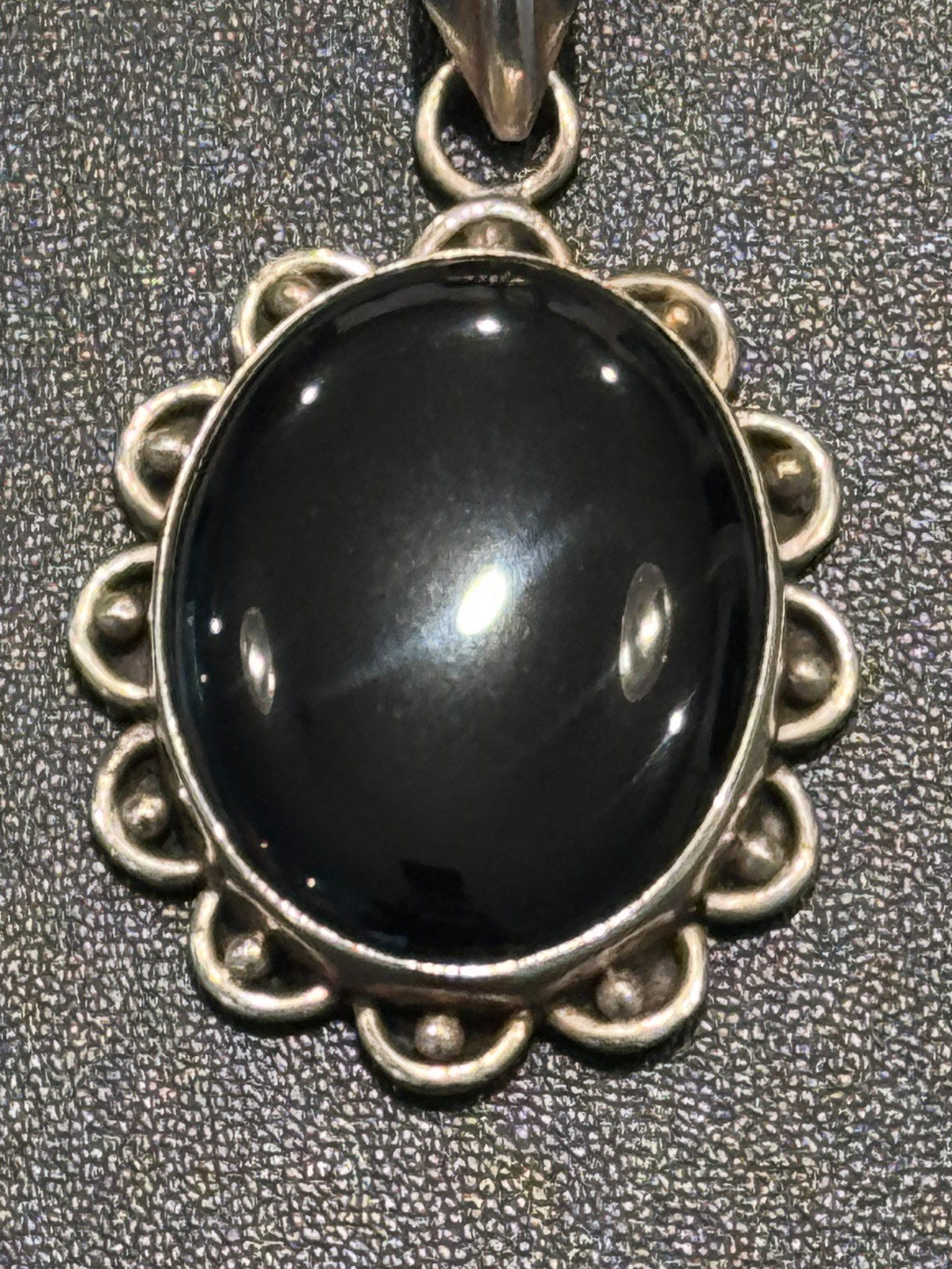 Vintage Silver Black Onyx Cabochon Pendant