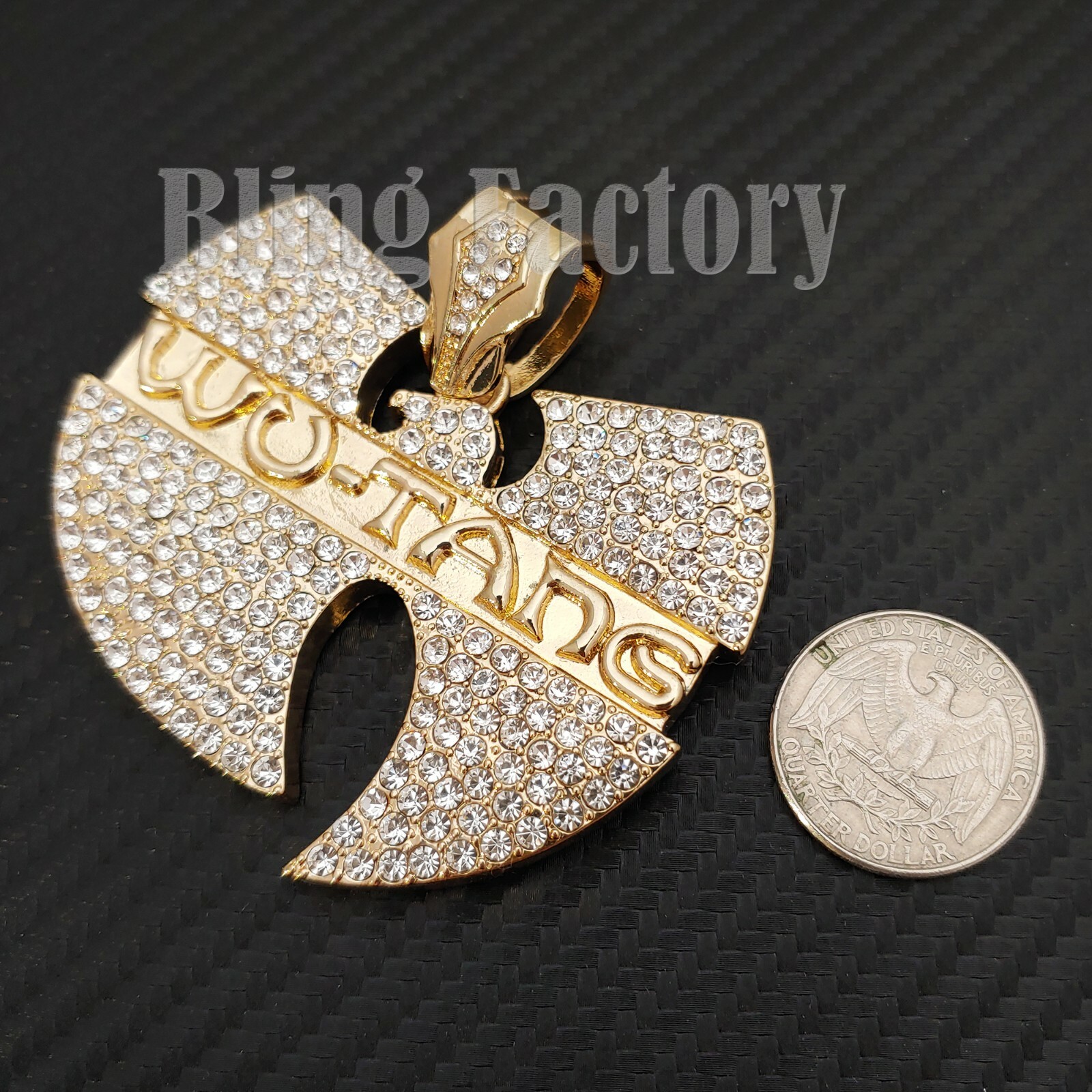 HIP HOP ICED CUBIC ZIRCONIA GOLD PLATED LARGE WU TANG FASHION ICY CHARM PENDANT