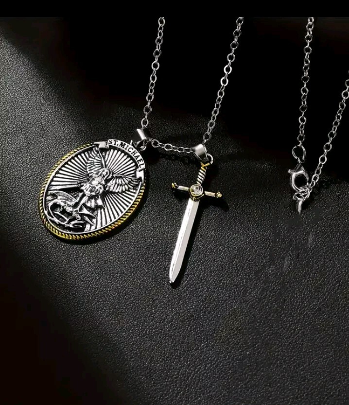 Cadena Acero Inoxidable Medalla Amuleto Protector Con Arcángel San Miguel