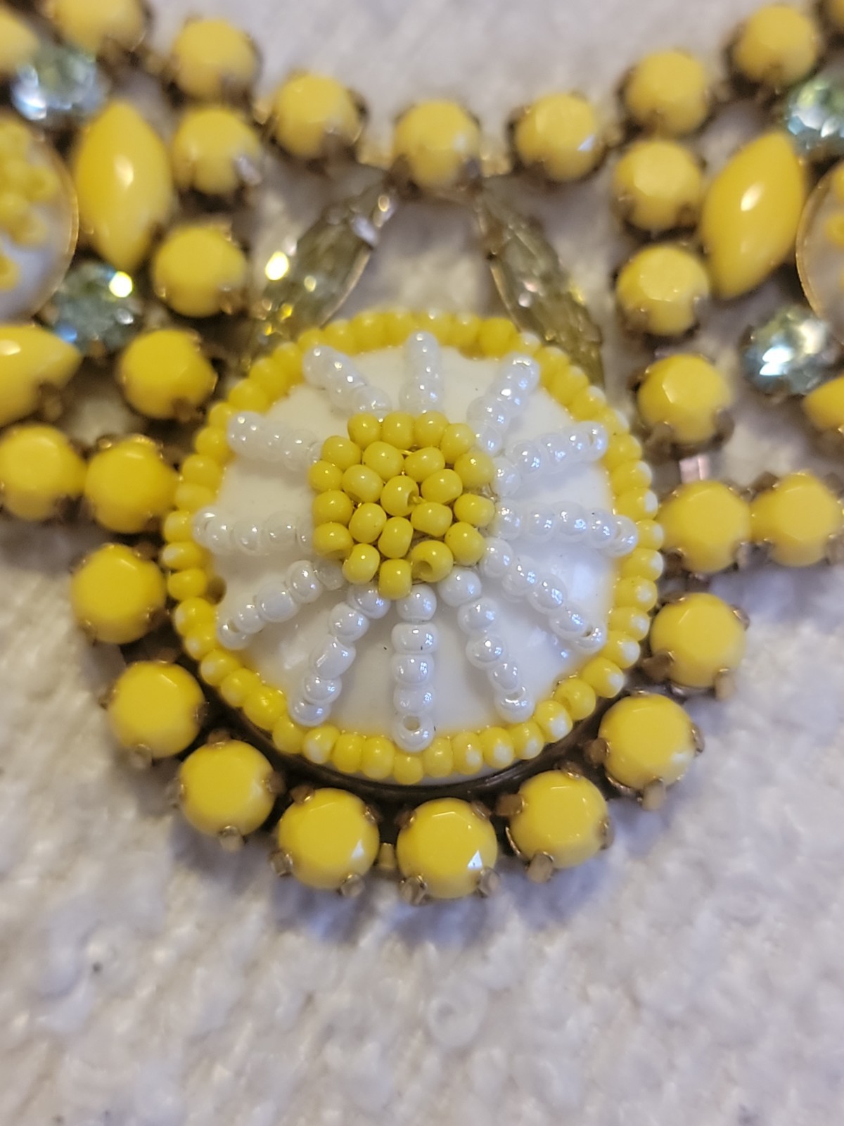 J. Crew Necklace Yellow Bib Statement Rhinestones, Pearls Costume Jewelry