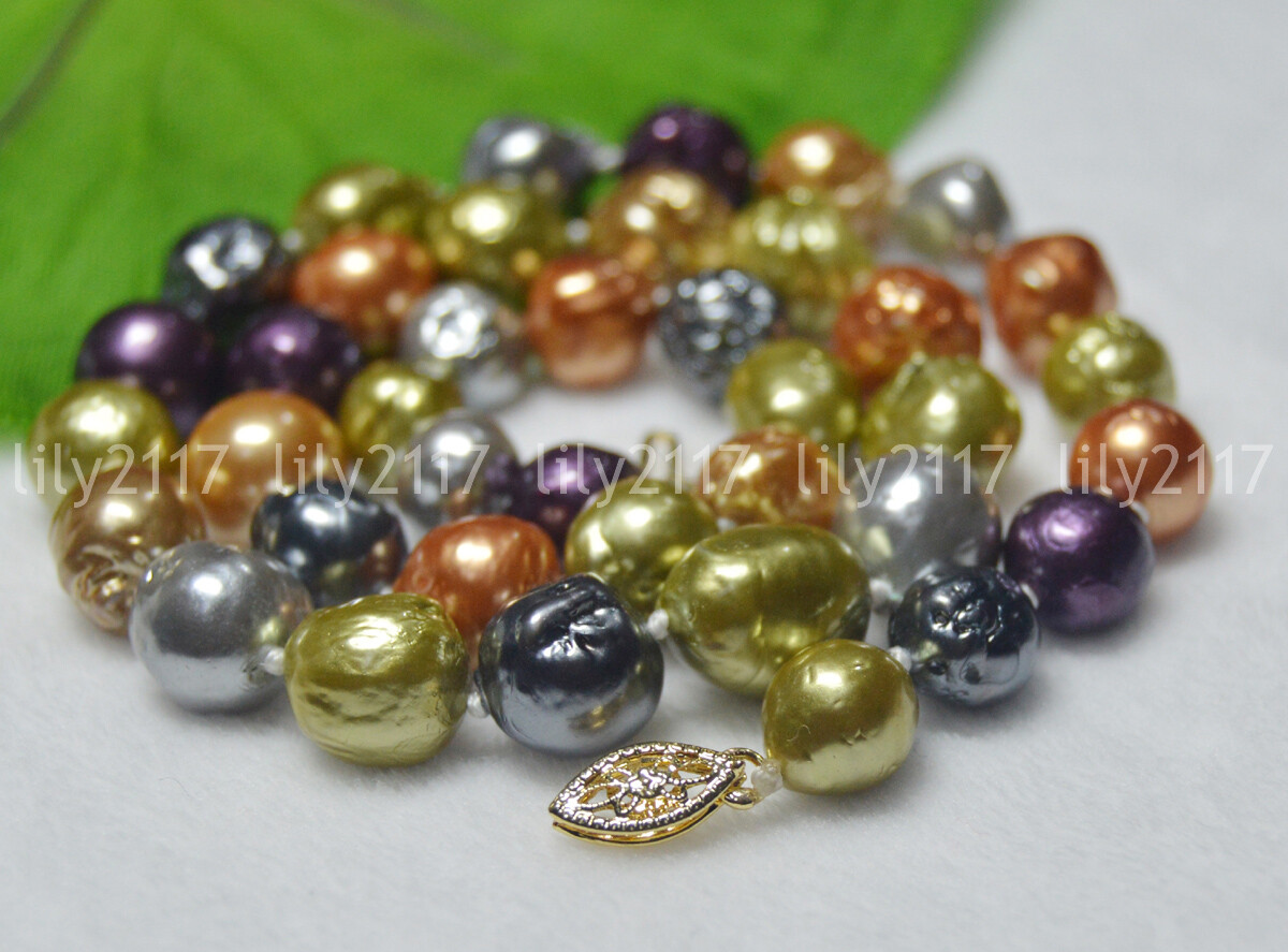 REAL NATURAL 10-12MM SOUTH SEA GENUINE COLOURFUL BAROQUE PEARL NECKLACE 14K 18”