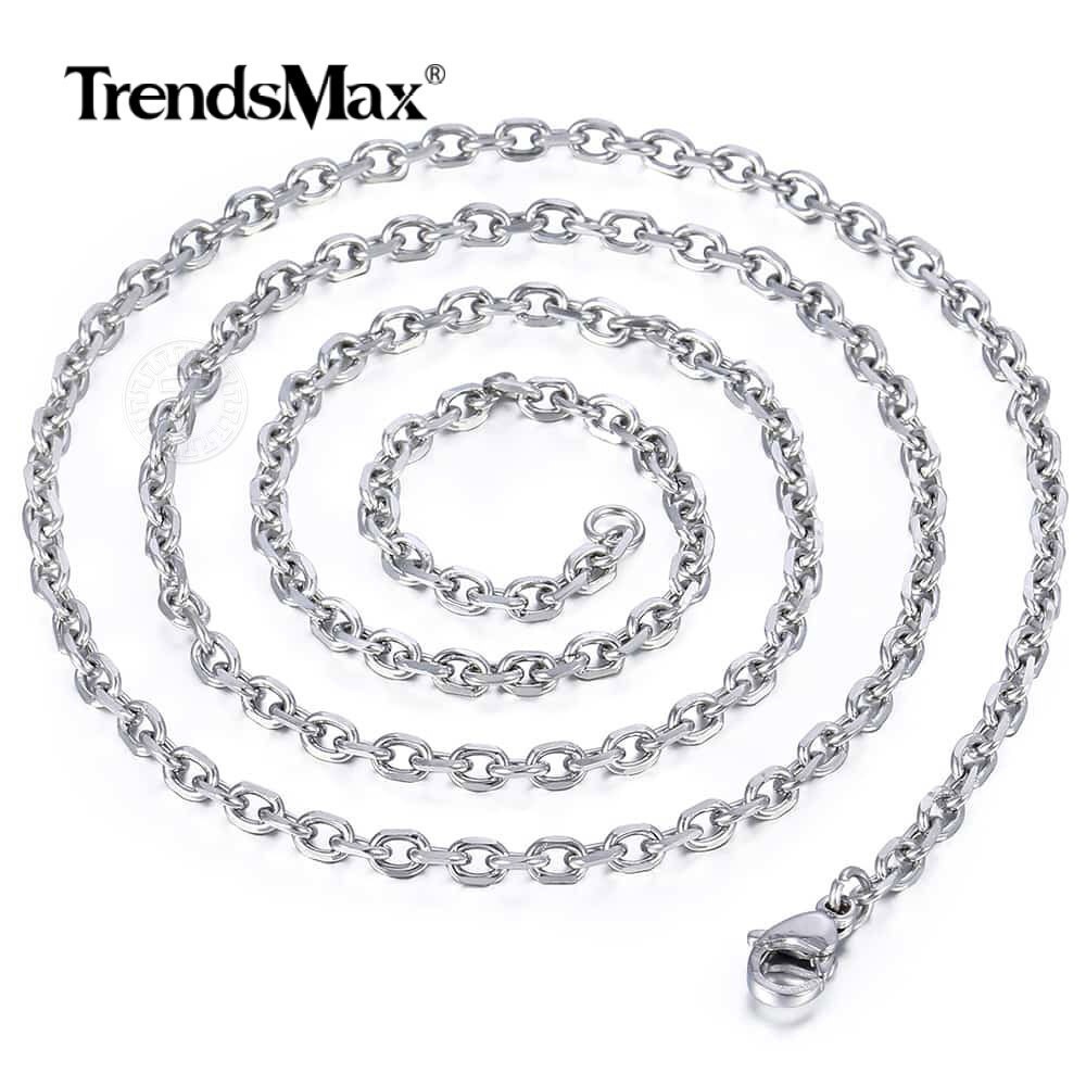 3-9mm 18-24″ Stainless Steel Mens Silver Diamond Cut Rolo Cable Chain Necklace