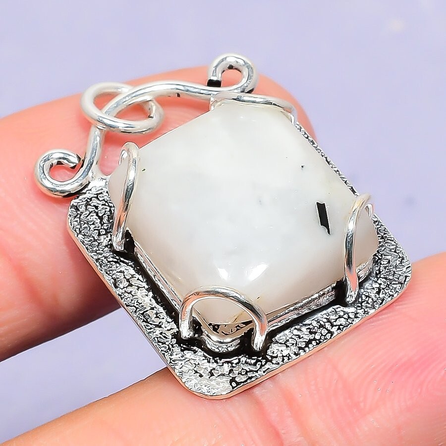 Women’s Day Gift Rainbow Moonstone Silver Gift For Love Natural Pendant 1.3″