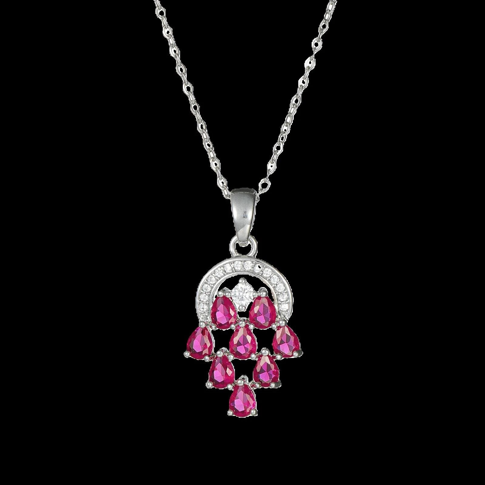 14k White Gold Plated 3x4mm Pear Treatment Ruby 1” Pendant Gemstone free chain