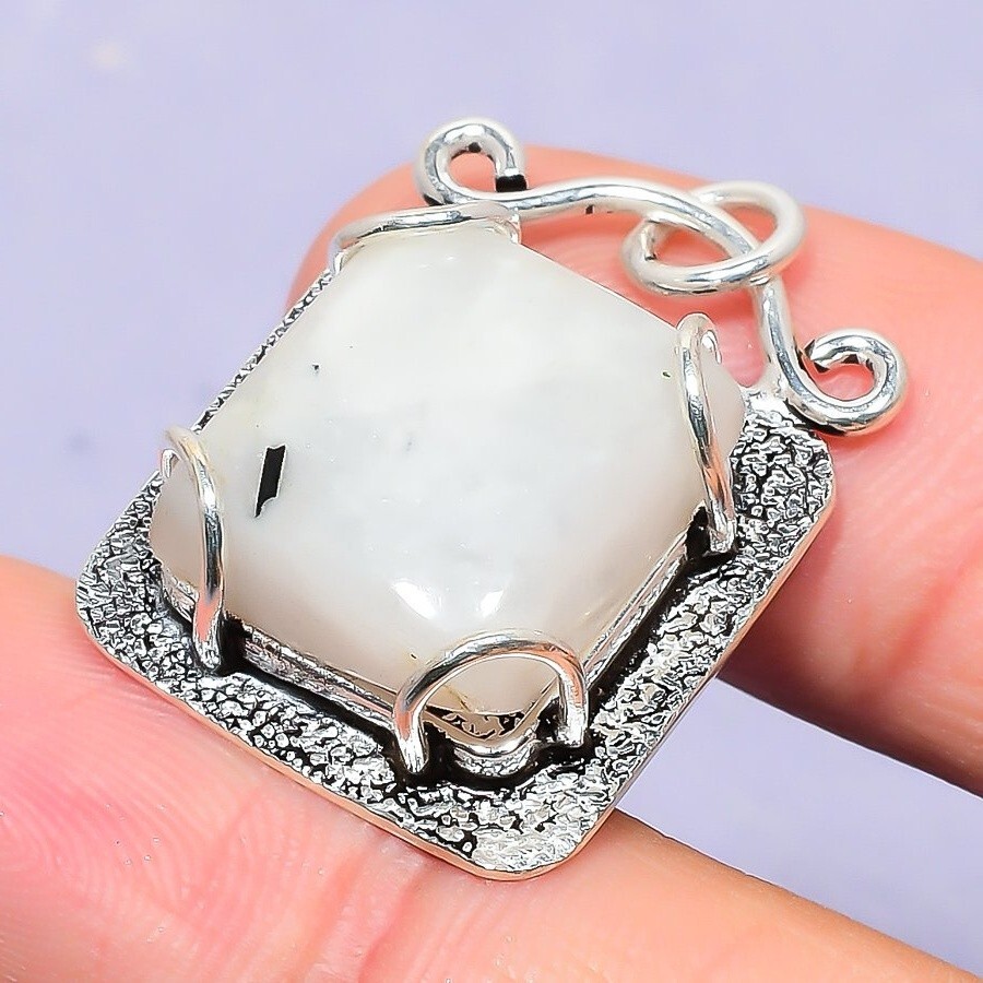 Women’s Day Gift Rainbow Moonstone Silver Gift For Love Natural Pendant 1.3″
