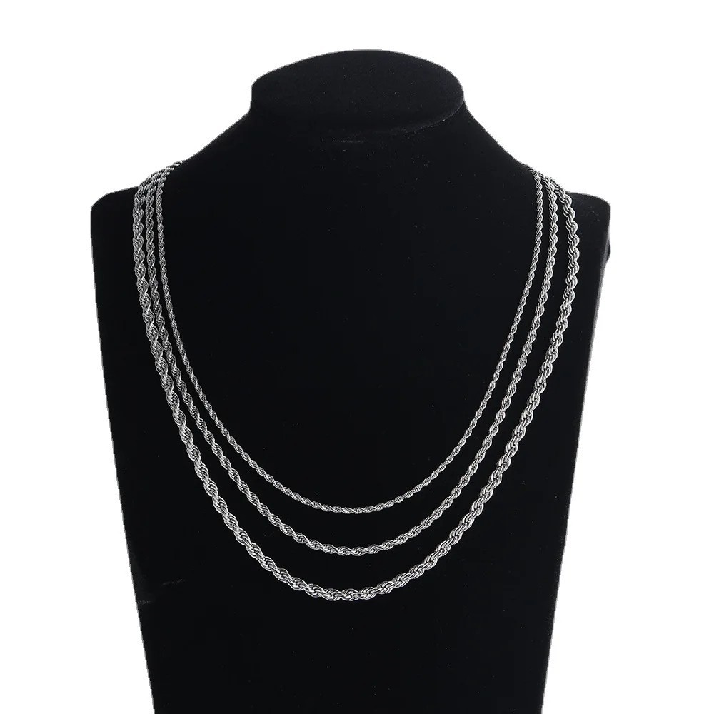 USA Stock 2/3/4mm 316L Stainless Steel Rope Chains Necklaces 18-26′