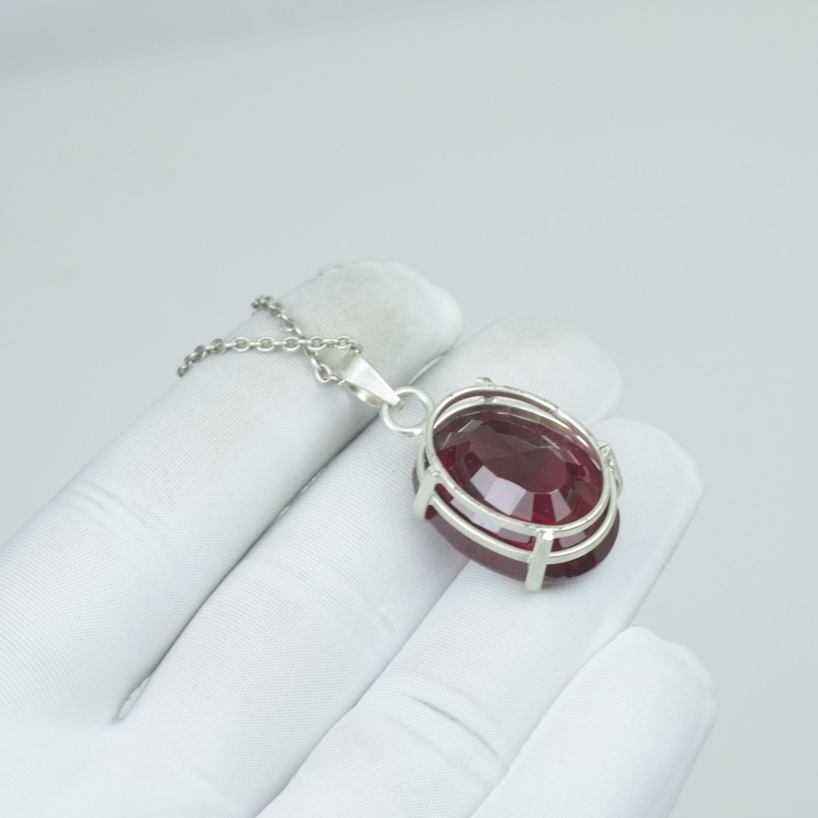 Beauty Large Red Ruby Gift For Her Pendant, Crystal Red 925 Solid Sterling Gems,
