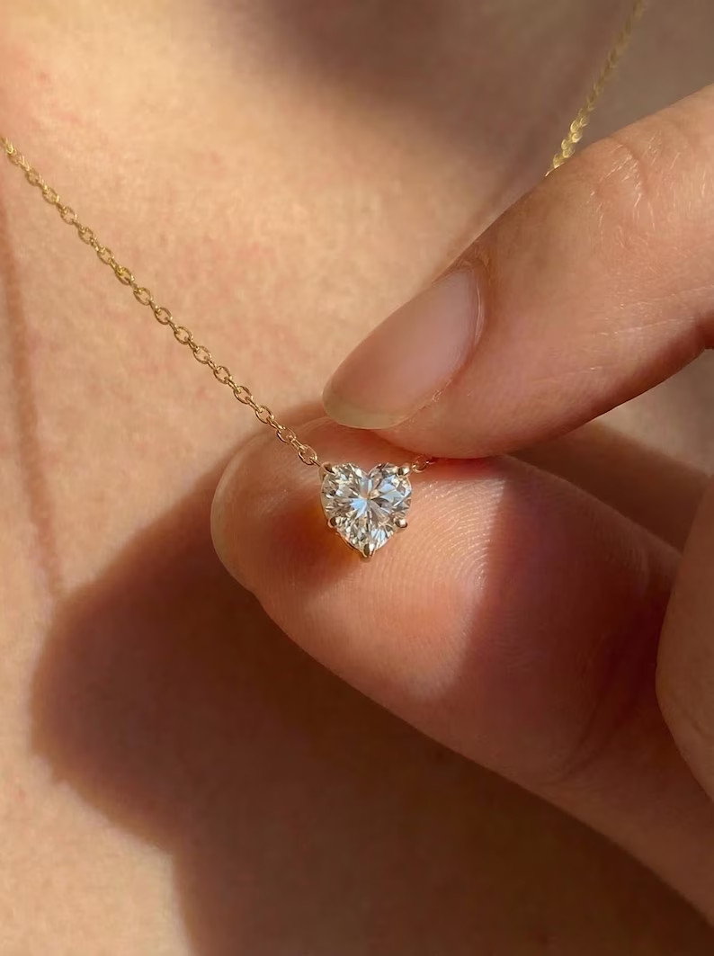 2 Ct Heart Cut Pendant Necklace Simulated Diamond In 14k Yellow Gold Plated