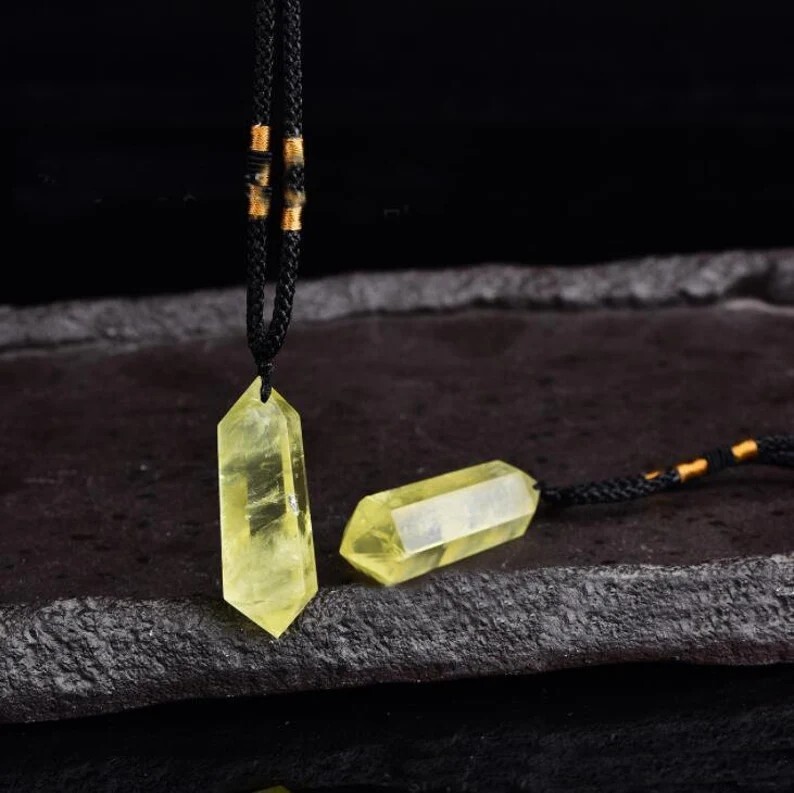 Citrine Crystal Hexagonal Point Pendant Healing Balance Women Men Necklace Gifts