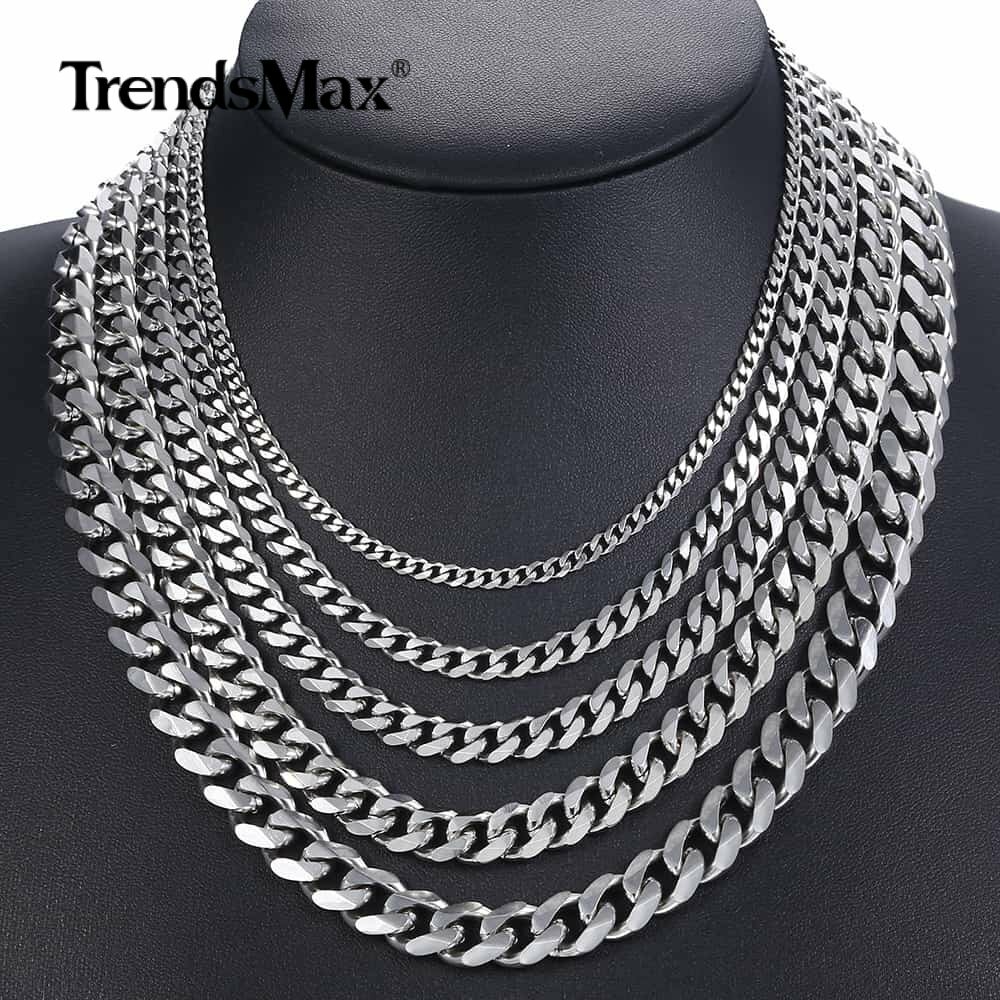 Mens Silver 316L Stainless Steel Cuban Curb Chain Necklace Choker 3/5/7/9/11mm