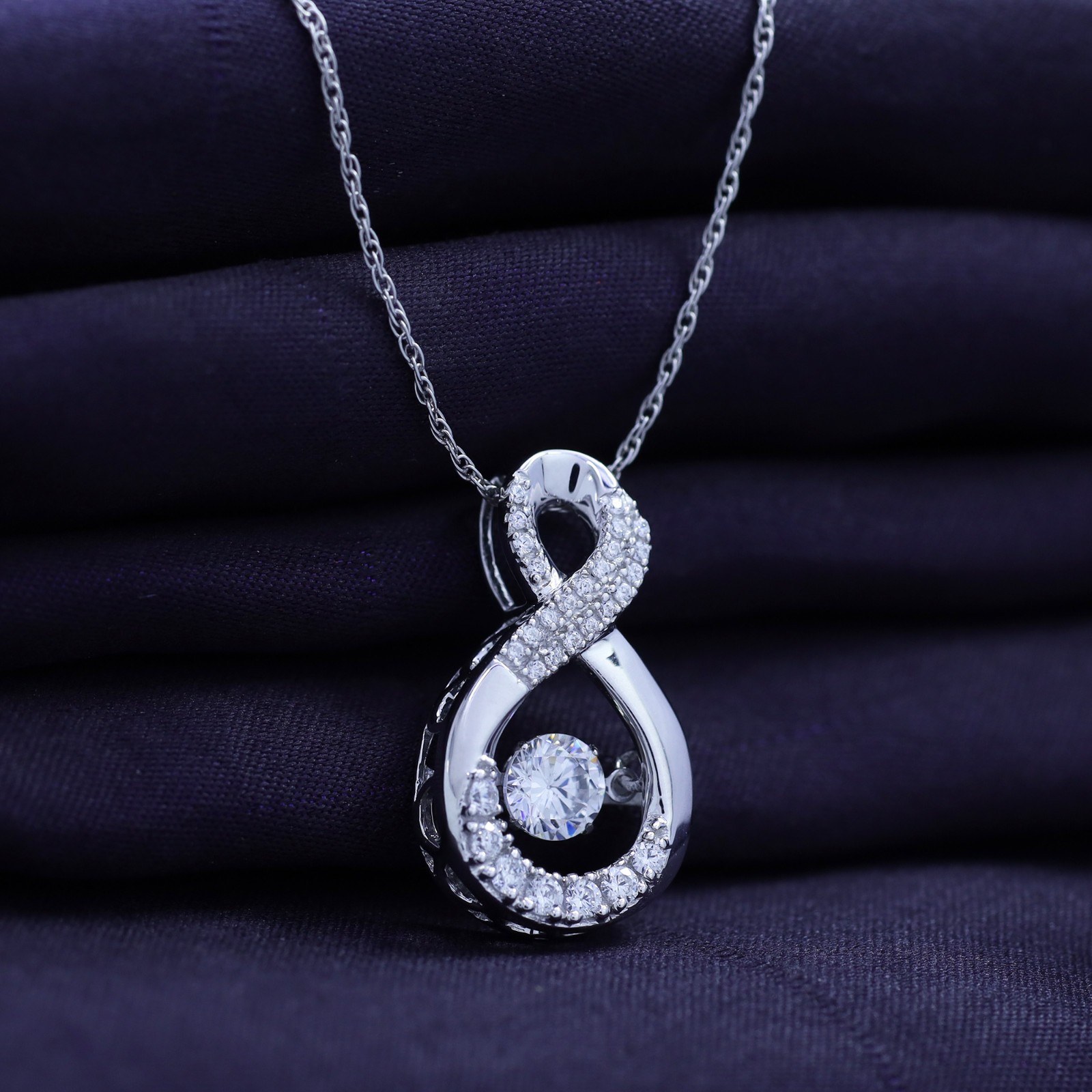 Round Cut Simulated Diamond 14K White Gold Plated Infinity Pendant Necklace 18″