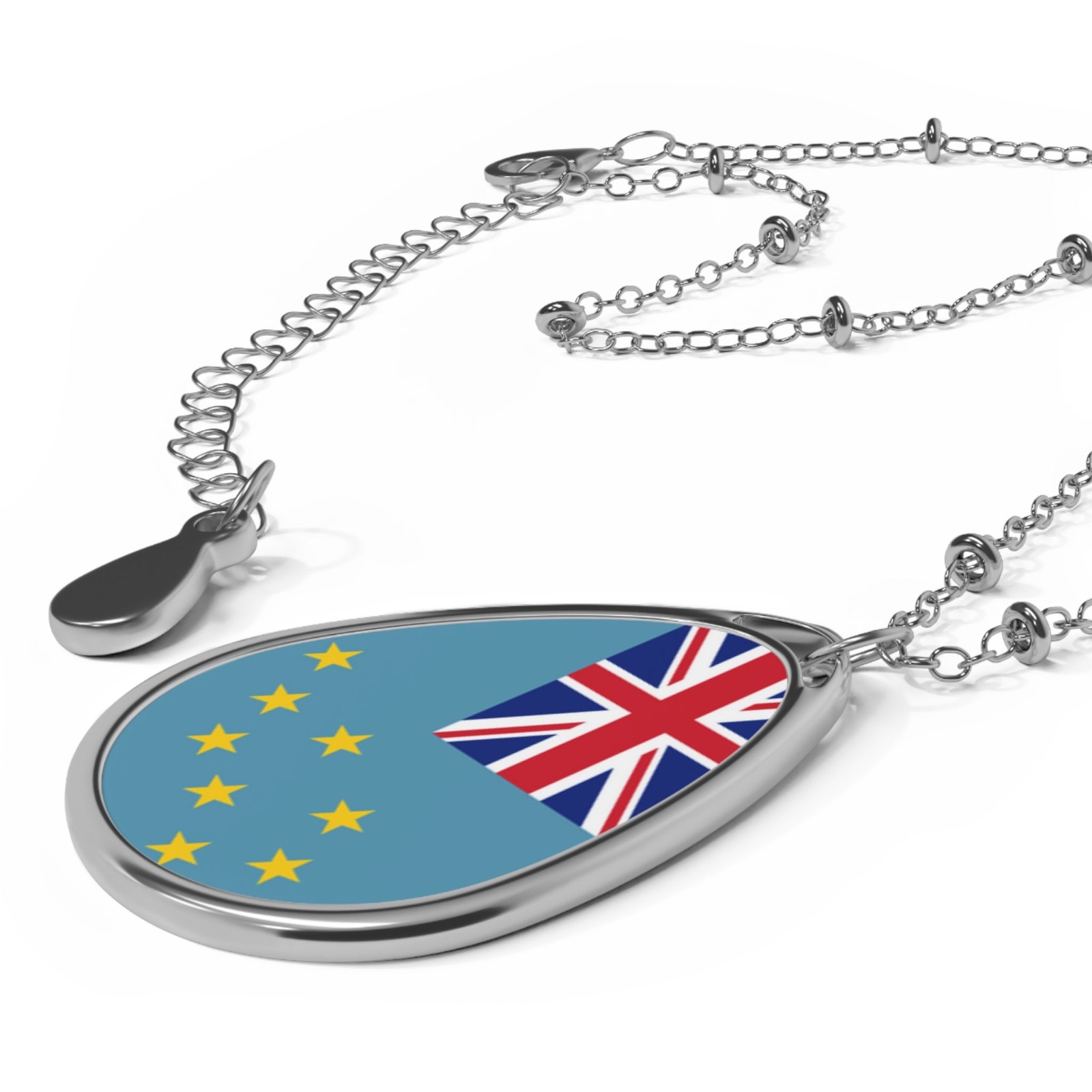 Tuvalu Flag Oval Necklace – Zinc Alloy Heritage Pendant – One Size / Silver