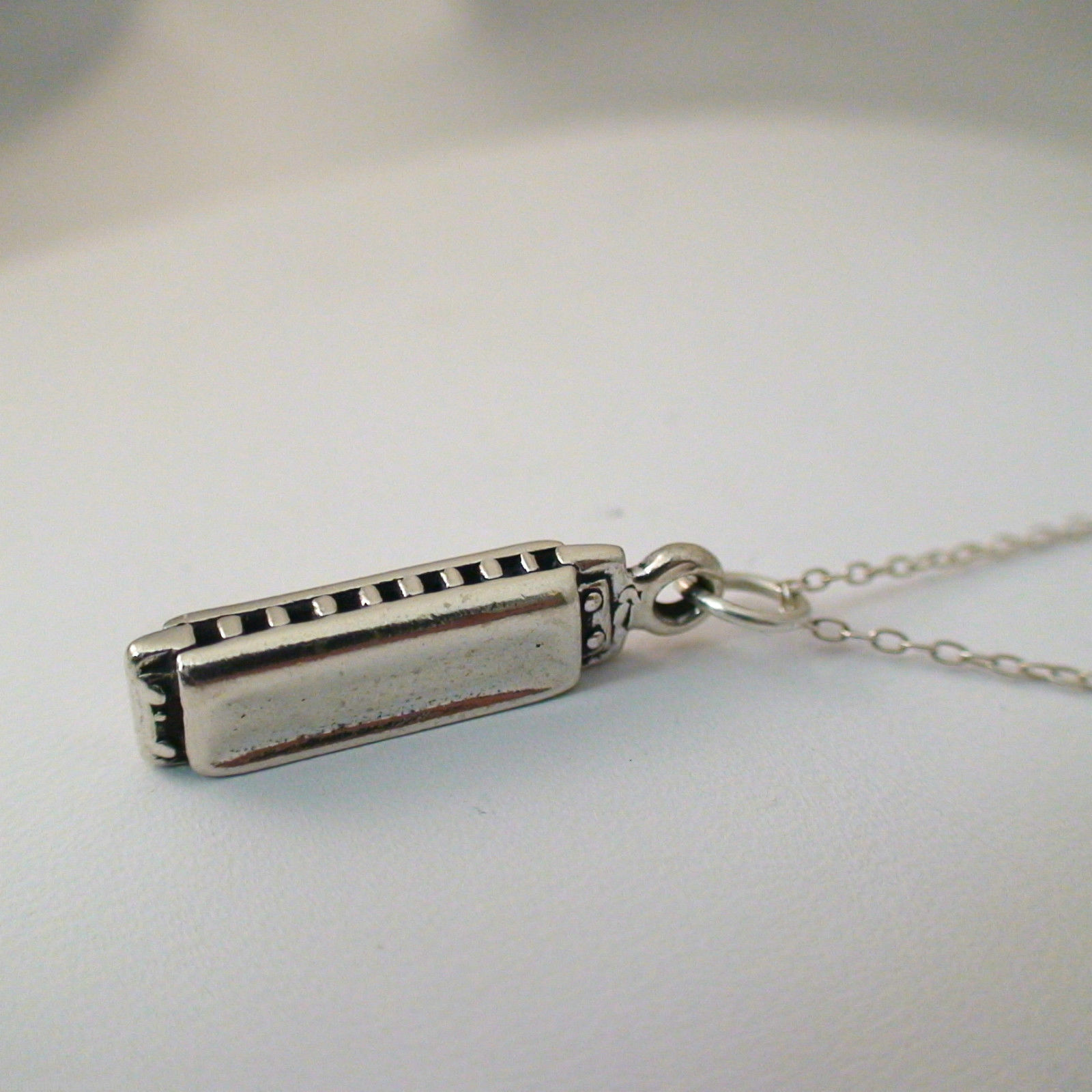 Harmonica Charm Necklace – 925 Sterling Silver – Harmonica Music Band Play NEW