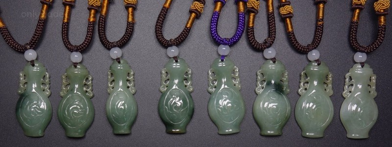 Certified Grade A 100% Natural Green Jadeite Jade Pendant Hand-carved Vase 11119