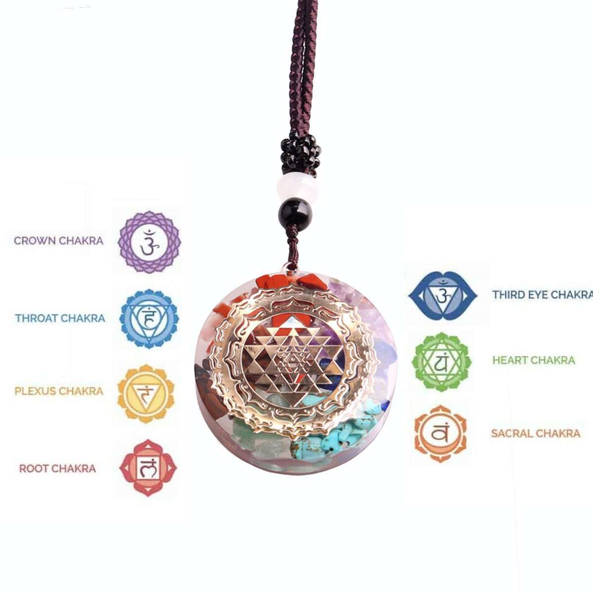Natural Crystal Orgonite Pendant 7 Chakra Healing Talisman Women Men Necklace