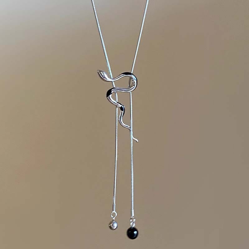 Silver Snake Pendant Necklace for Women Adjustable Long Tassel Punk Jewelry Gift