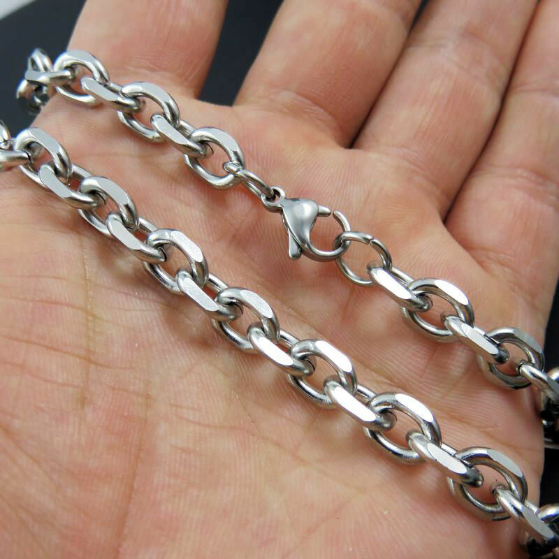 6/10mm Men’s Chain Silver Tone Stainless Steel Rolo Link Necklace 18-36”