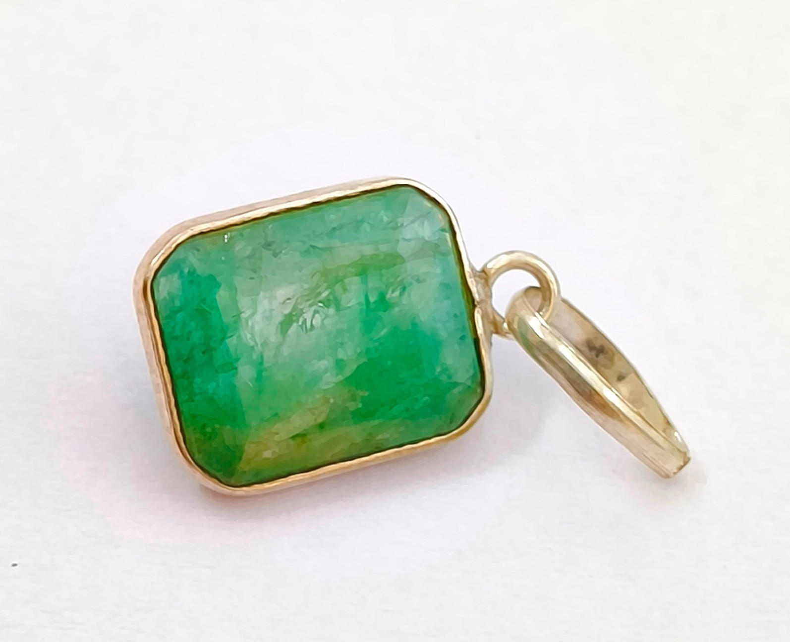 Natural Green Emerald Pendant Gemstone Stainless Steel Jewelry E11-1